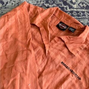 Y2K Orange Embroidered Stripes 100% Cotton Harley Davidson Women’s Small 3/4 Top